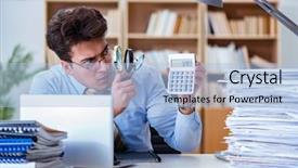  Presentation with inborn metabolic errors - Beautiful PPT theme featuring internal review - mad auditor looking for errors backdrop and a light blue colored foreground