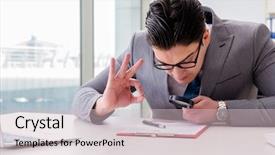  Presentation with report - Slide deck consisting of internal review - man looking for errors background and a lemonade colored foreground