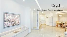  Presentation with room interior design - Slide deck with internal - interior design of living room background and a  colored foreground