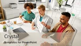  Presentation with video conference - PPT layouts enhanced with internation designers - business online communication and technology background and a mint green colored foreground