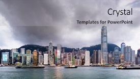  Presentation with hong kong kota - Beautiful slide deck featuring internation financial centers - hong kong china skyline backdrop and a light gray colored foreground