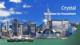 Presentation with hong kong city day - Cool new slide deck with internation financial centers - hong kong harbour at day backdrop and a cobalt blue colored foreground