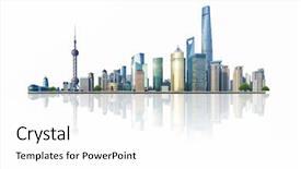  Presentation with china shanghai - PPT layouts featuring internation financial centers - shanghai cityscape and skyline background and a white colored foreground