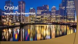  Presentation with panoramic london skyline iconic - Audience pleasing presentation design consisting of internation financial centers - skylines building at canary wharf backdrop and a ocean colored foreground