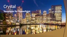  Presentation with panoramic london skyline iconic - Slides consisting of internation financial centers - skylines building at canary wharf background and a navy blue colored foreground