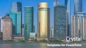  Presentation with spectacular - Colorful slide deck enhanced with internation financial centers - spectacular views of the bund backdrop and a gray colored foreground