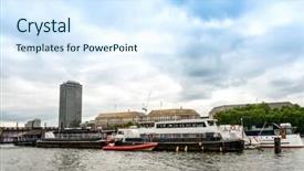  Presentation with london buildings and streets view - Cool new PPT layouts with internation financial institutions - beautiful street view of business backdrop and a sky blue colored foreground