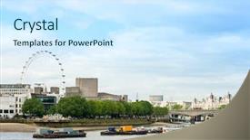  Presentation with london buildings and streets view - Beautiful PPT theme featuring internation financial institutions - beautiful street view of business backdrop and a cool aqua colored foreground