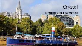  Presentation with ship - Slide set with internation financial institutions - touristic ship on thames london background and a  colored foreground