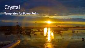  Presentation with international - Slides having international airport landscape at sunset background and a  colored foreground