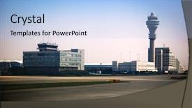  Presentation with airport construction - Colorful presentation theme enhanced with international airport shanghai pudong china backdrop and a light blue colored foreground
