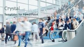  Presentation with international trade - Slide deck having international-anonymous-crowd background and a sky blue colored foreground