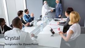  Presentation with patent license agreement licensing business - PPT theme having international business agreement in company background and a light gray colored foreground