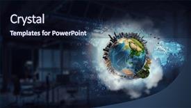  Presentation with elegant business social media - Audience pleasing PPT theme consisting of international business concept mized media backdrop and a wine colored foreground