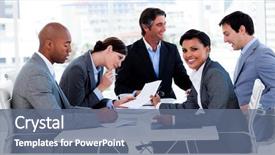  Presentation with international business - PPT theme featuring international business people discussing background and a ocean colored foreground