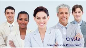  Presentation with international business - Beautiful slides featuring international business people standing backdrop and a sky blue colored foreground