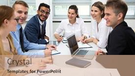  Presentation with international business - Audience pleasing slide deck consisting of international business team discuss a new project in the office backdrop and a coral colored foreground