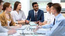  Presentation with international business - Audience pleasing presentation consisting of international-business-team-discuss backdrop and a light blue colored foreground