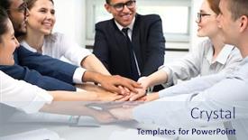  Presentation with unity - PPT theme featuring international-business-team-showing-unity background and a sky blue colored foreground