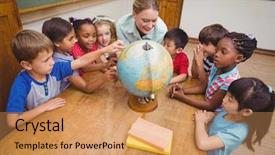  Presentation with elementary children - PPT layouts with international children - cute pupils and teacher background and a coral colored foreground