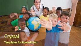  Presentation with elementary children - Presentation enhanced with international children - cute pupils smiling background and a tawny brown colored foreground