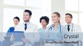  Presentation with lecture hall - Amazing theme having international clinical - hospital profession people and medicine backdrop and a light blue colored foreground