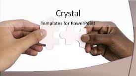  Presentation with together puzzle pieces - PPT layouts featuring international communication - hands trying to fit two background and a white colored foreground