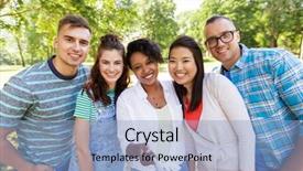  Presentation with young happy people smiling - Beautiful PPT layouts featuring international concept - happy smiling young backdrop and a light blue colored foreground