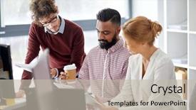  Presentation with international business - Audience pleasing PPT theme consisting of international creative team with paper backdrop and a soft green colored foreground