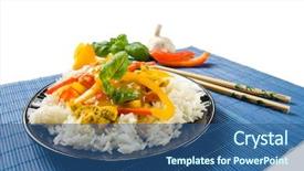  Presentation with international food - PPT theme featuring international cuisine - asian food background and a ocean colored foreground