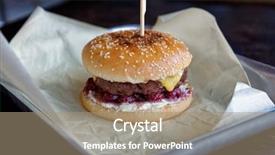  Presentation with burger - Colorful theme enhanced with international cuisine - burger with sour cherry backdrop and a coral colored foreground