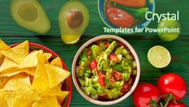  Presentation with mexican food - Audience pleasing presentation theme consisting of international cuisine - guacamole with avocado tomatoes backdrop and a ocean colored foreground