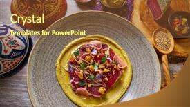  Presentation with tuna - Beautiful theme featuring international cuisine - humus with marinated tuna moroccan backdrop and a tawny brown colored foreground