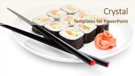  Presentation with chopsticks and food - PPT layouts with international cuisine - maki sushi rolls background and a cream colored foreground