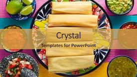  Presentation with sauces - PPT theme consisting of international cuisine - tamale with corn leaf background and a yellow colored foreground