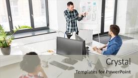  Presentation with technology - Slide deck featuring international development - business technology and people concept background and a light gray colored foreground