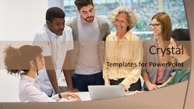  Presentation with computer software - PPT theme enhanced with international development - young creative software developer team background and a coral colored foreground