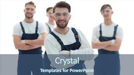  Presentation with industrial workers - Colorful slide deck enhanced with international engineering - boss and team of professional backdrop and a ocean colored foreground