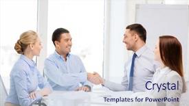  Presentation with team hands - Colorful presentation design enhanced with international engineering - business architecture and office concept backdrop and a sky blue colored foreground