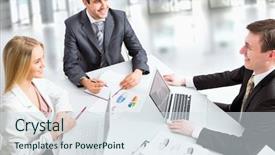  Presentation with working together - Amazing slide deck having international finance - business people working on their backdrop and a sky blue colored foreground