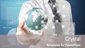  Presentation with finance - PPT theme with international finance - businessman with financial symbols coming background and a gray colored foreground