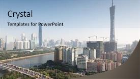  Presentation with international - Presentation having international finance - panorama of guangzhou in daytime background and a light blue colored foreground