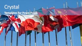  Presentation with world flags - PPT layouts featuring international flags blowing background and a teal colored foreground