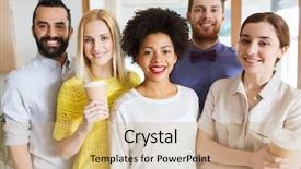  Presentation with international business - Beautiful theme featuring international friends - business startup people and teamwork backdrop and a coral colored foreground