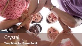  Presentation with people unity - Slide set having international friendship unity and people concept - group of happy smiling friends outdoors holding hands background and a tawny brown colored foreground