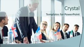  Presentation with upset - PPT theme consisting of international governance - upset displeased senior politician background and a sky blue colored foreground