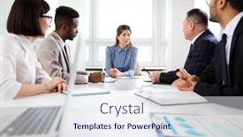  Presentation with international business - Slides enhanced with international-group-of-business-people background and a sky blue colored foreground