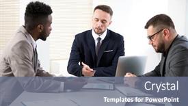  Presentation with international business - PPT theme having international-group-of-business-people background and a gray colored foreground