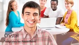  Presentation with international - Beautiful presentation theme featuring international group of students studying backdrop and a coral colored foreground