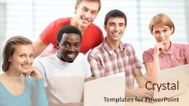  Presentation with international - Amazing PPT layouts having international group of students studying together in a university backdrop and a lemonade colored foreground